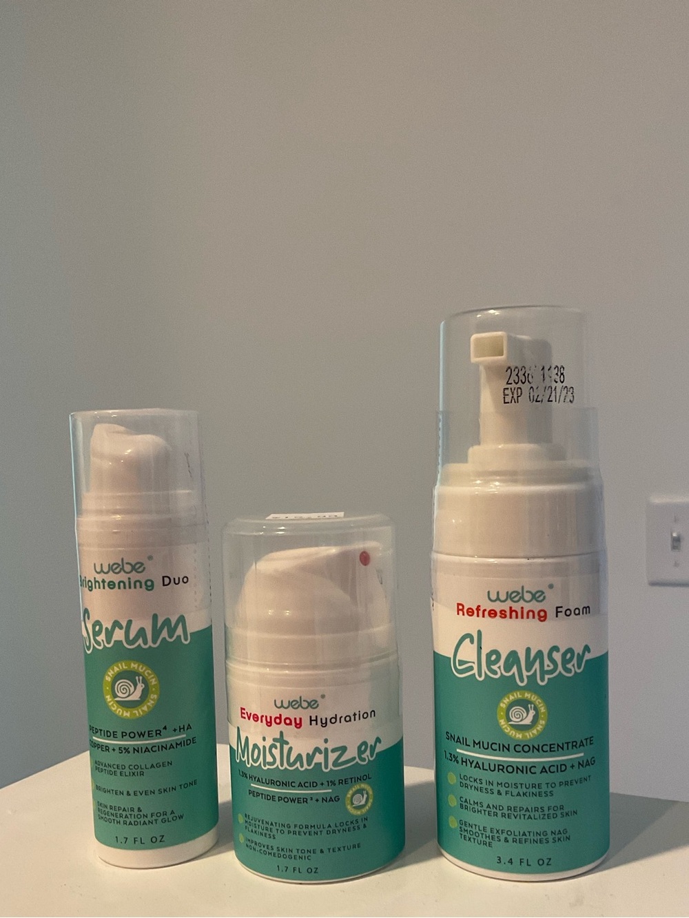 WEBE Snail Mucin 3-Step Skincare Bundle (Cleanser, Serum, Moisturizer)